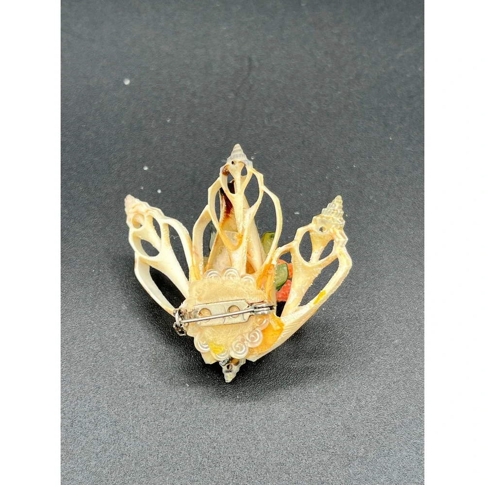 Vintage Seashell Flower Basket Brooch Pin - Coastal Cottagecore Style Beautiful!